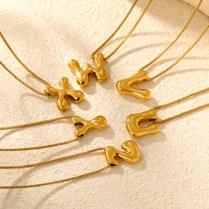 Lava style gold stainless steel alphabet pendant necklaces with classic box chains