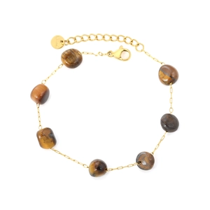 Handmade tiger eye stone bracelet with gold stainless steel chain and lobster clasp