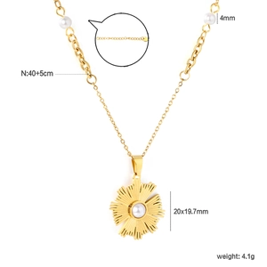 Détails du collier en acier inoxydable doré 18K avec pendentif perle motif soleil