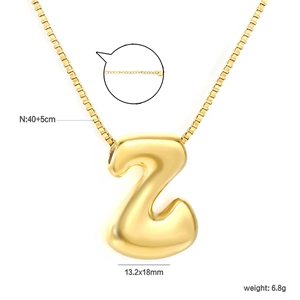 Golden puffy letter Z initial necklace in stainless steel with 40+5cm adjustable box chain
