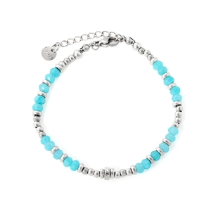 6mm blue natural stone beaded bracelet with stainless steel clasp and S.steel charm