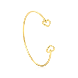 Bracelet jonc ouvert doré avec cœurs ajourés au design minimaliste et poli