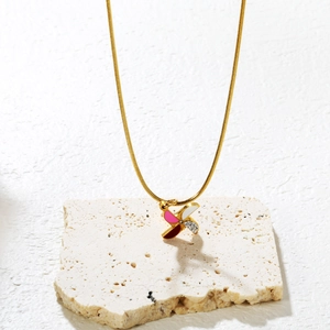 Elegant 18k gold plated windmill necklace with freshwater pearl and enamel pendant