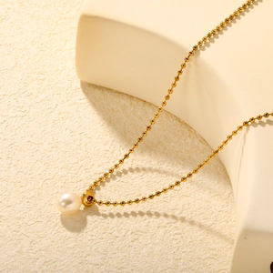 Freshwater Pearl Pendant Necklace 304 Stainless Steel Gold Bead Clavicle Chain Elegant Jewelry For Women