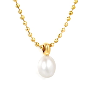 Elegant 18K gold plated ball chain necklace featuring a large baroque freshwater pearl