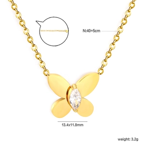 Detail of 18K gold-plated butterfly necklace with marquise zircon and adjustable chain