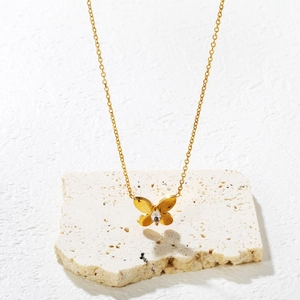 Exquisite 18K gold plated stainless steel butterfly pendant necklace with zircon stone
