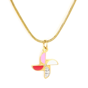 Collana a mulino a vento dorata con smalto colorato e zirconi per donna