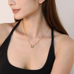 Butterfly Pendant Necklace 18K Gold Plated 304 Stainless Steel And Zircon Dainty Tiny Delicate Minimalist Fairy Style Women