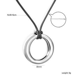 Detail view of 35mm silver circle pendant necklace with adjustable chain and lobster clasp