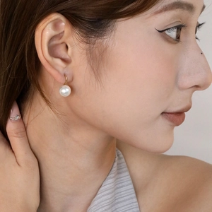 French luxury C-shape pearl earrings with gold plating and white zircon accents