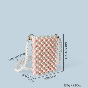 Pink and white pearl crossbody bag dimensions: 9x13.5x3cm with 110cm strap