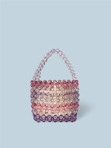 Handmade Beaded Handbag Transparent Acrylic Rainbow Gradient Woven Hollow Mini Bucket Bag For Women Fashion Daily Party