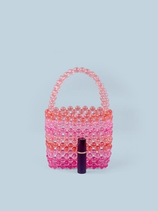Handmade pink gradient acrylic beaded handbag with rainbow beads and a top handle