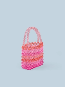 Handmade rainbow beaded tote bag with pink and orange acrylic transparent beads