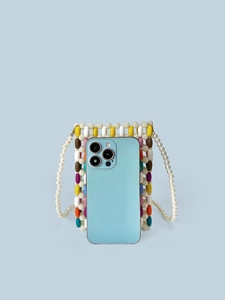 Colorful handmade beaded crossbody mini phone bag with pearl strap for beach vacation