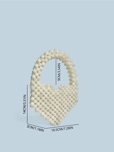 Handmade beige beaded heart-shaped handbag with dimensions for women and kids