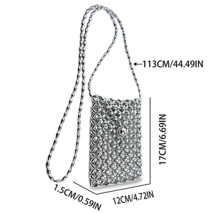 Guida alle taglie per mini borsa a tracolla argentata con perline e tracolla 113cm