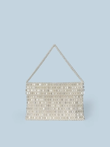Womens Fashion Acrylic Beaded Woven Handbag Metallic Sequin Underarm Bag With Flap Vintage Style Party Banquet Tote Bag