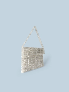 Sparkly white beaded handmade flap shoulder bag with luxury woven pearl texture design