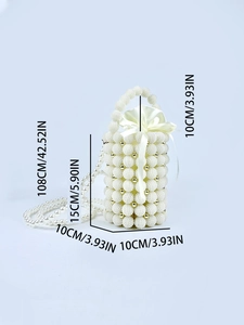 Detailed size chart for handmade beaded pearl handbag with 108cm shoulder strap