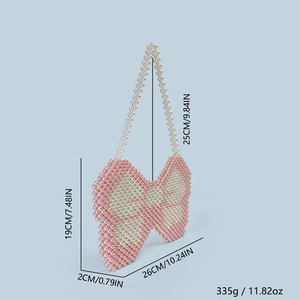Pink and white handmade beaded butterfly bag dimensions 26x19x2cm with strap height