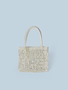 Handmade Woven Beaded Pearl Handbag Vintage Sequin Tote Bag For Women Elegant Evening Party Wedding Clutch Square Hand Bag