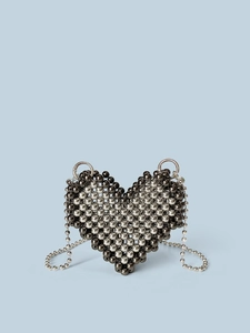 Borsa a Tracolla a Cuore con Perline Effetto Metallo Tessuta a Mano in Acrilico Mini Borsa con Catena per Donna Stile Dolce-Cool Accessorio Party