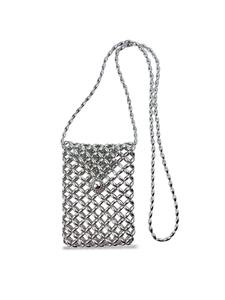 Mini Borsa A Tracolla Con Perline Argentate Pochette Per Telefono Intrecciata Svuotata Borsa Moda Metallica Lucida Donna
