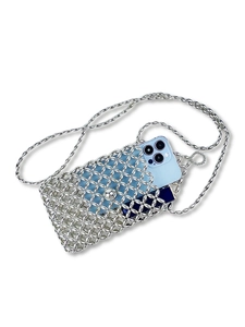 Mini borsa a tracolla lussuosa in metallo intrecciato argento con spazio per cellulare