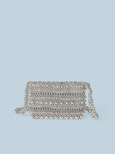 Borsa a Tracolla da Donna in Perline Argentate Fatta a Mano in Acrilico Intrecciata con Design Traforato Borsa da Sera