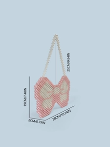 Pink and white handmade beaded butterfly shoulder bag with pearl strap for women