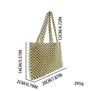 Detailed dimensions of handmade golden beaded bag showing 20cm length and 14cm height