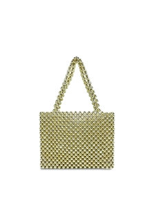 Handmade Woven Beaded Shoulder Bag For Women Metallic Gold Plastic Bead Handbag Mini Crossbody Bag For Vacation Party Evening