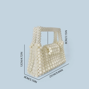 Detailed dimensions of the handmade pearl woven handbag showing 25x12x8 cm measurements