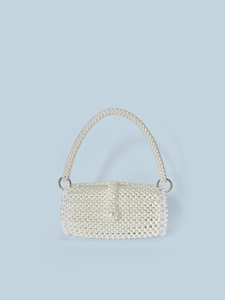 Women Retro Artificial Pearl Beaded Bag Woven Acrylic Beads Evening Bag For Dinner Party Elegant White Wedding Purse