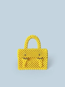 Sac à Main en Perles Fait à la Main pour Femmes Vintage Tissé en Acrylique Carré Jaune Élégant Sac Fourre-Tout pour Vacances
