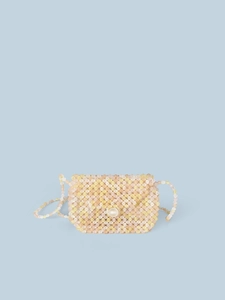 Perlenbesetzte Mini-Umhängetasche Damen Vintage Acryl Gewebt Geldbörse Kunstperle Schnalle Kleine Schultertasche Beutel