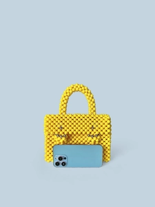Sac porte-documents fait main en perles jaunes pour femmes avec design rectangulaire chic