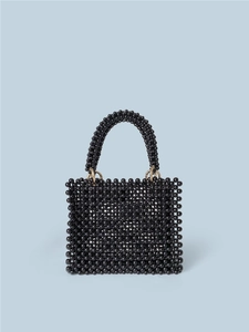 Handmade Beaded Handbag Women Acrylic Artificial Pearl Woven Chic Top Handle Retro Elegant Style Purse Evening Daily Bag