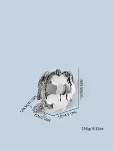 Detailed dimensions of silver sequin heart crossbody bag with silver chain strap