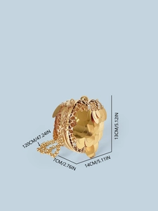Detailed dimensions of gold sequin evening bag with 120cm chain strap measurement