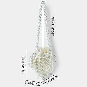 Detailed dimensions of the handmade heart-shaped pearl bag with satin drawstring pouch