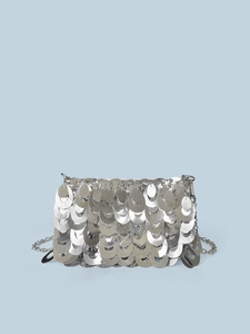 Fashion Silver Sequin Chain Crossbody Bag For Women Metallic Fish Scale Design Evening Shoulder Bag Party Banquet Wedding Handbag