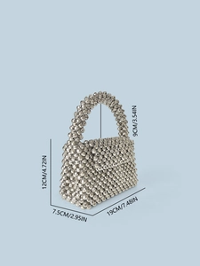 Sac à bandoulière fait main en perles argentées avec perles acryliques et dimensions