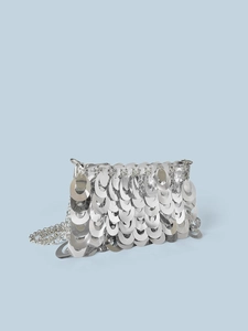 Silver sequin chain shoulder bag with hollowed-out metallic finish for women