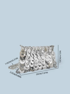 Silver sequin chain bag for women featuring metallic teardrop paillettes and 110cm strap