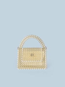 Handmade Acrylic Artificial Pearl Beaded Handbag For Women Sweet Woven Hollow Evening Banquet Bag Luxury Small Square Portable Purse