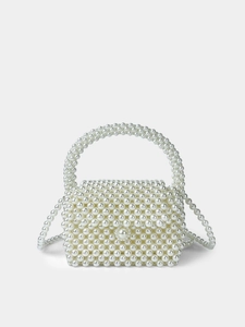 Handgefertigte Künstliche Perlenimitat Handtasche Für Damen Vintage Elegante Kleine Quadratische Umhängetasche Mit Schultergurt