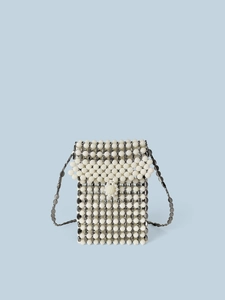 Borsa a Tracolla Cellulare Perline Fatta a Mano Perla Artificial Maglia Metallo Mini Patta Quadrata Vacanza Festa Donna Gioiello